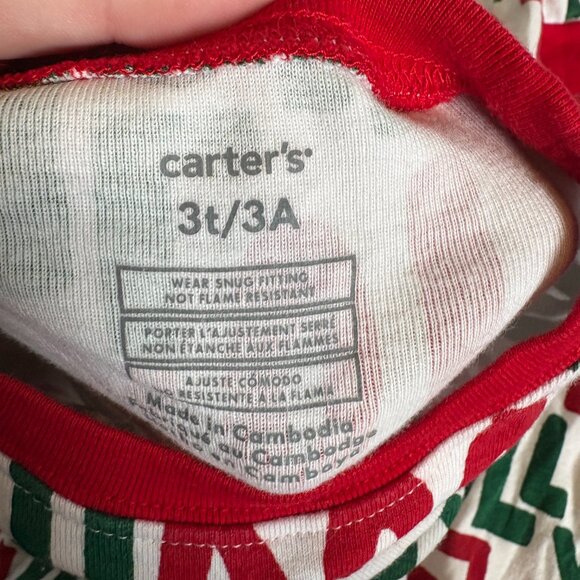 Carters Christmas PJs 3T Pajamas Holly Jolly White Red Green - Picture 4 of 6